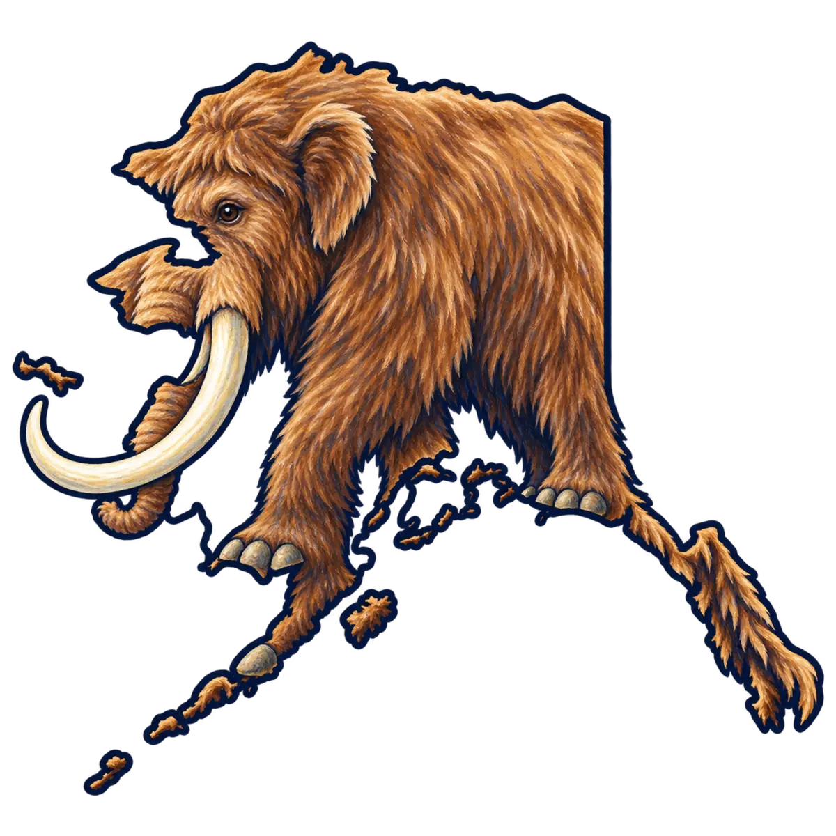 Alaska state silhouette transformed into woolly mammoth