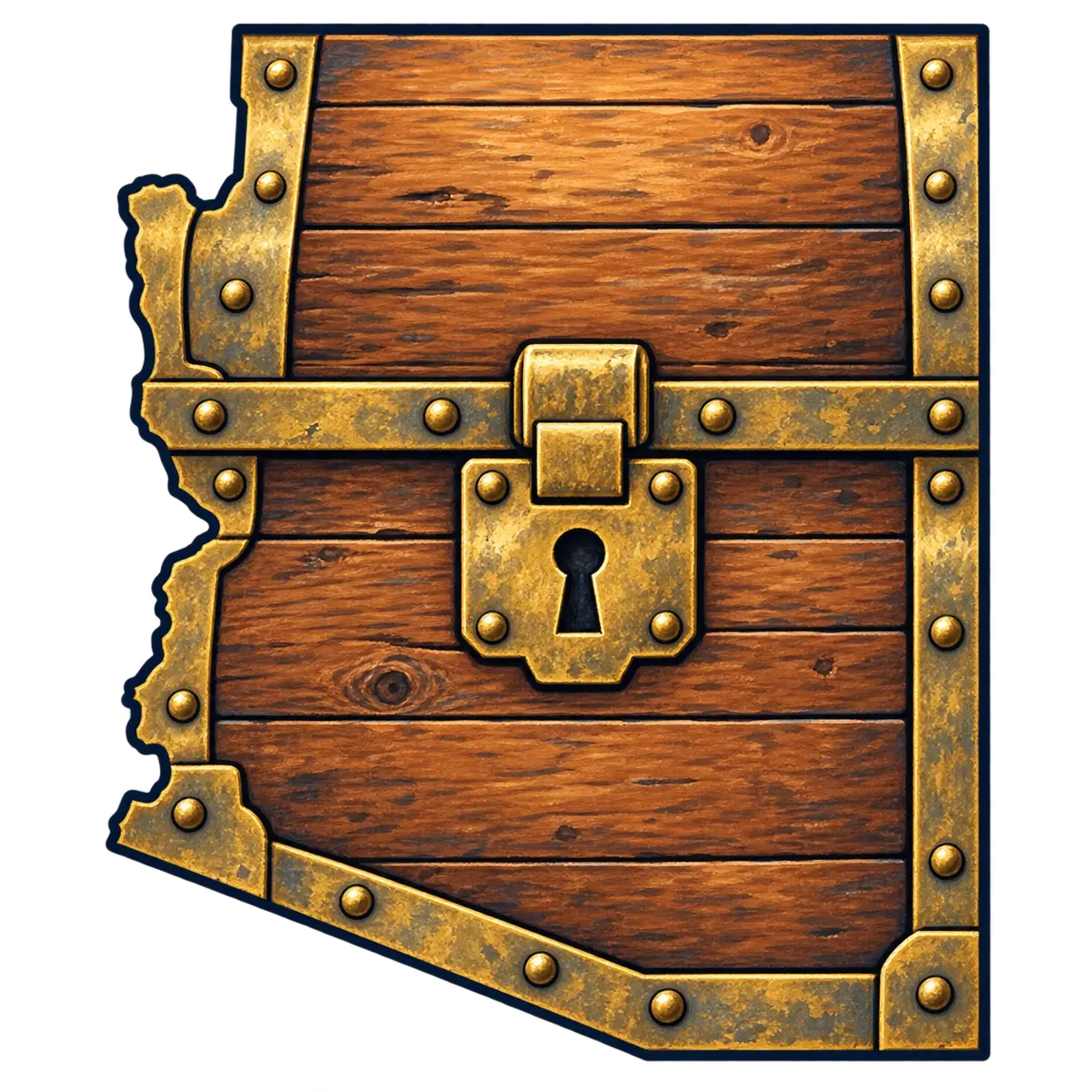 Arizona state silhouette transformed into treasure chest