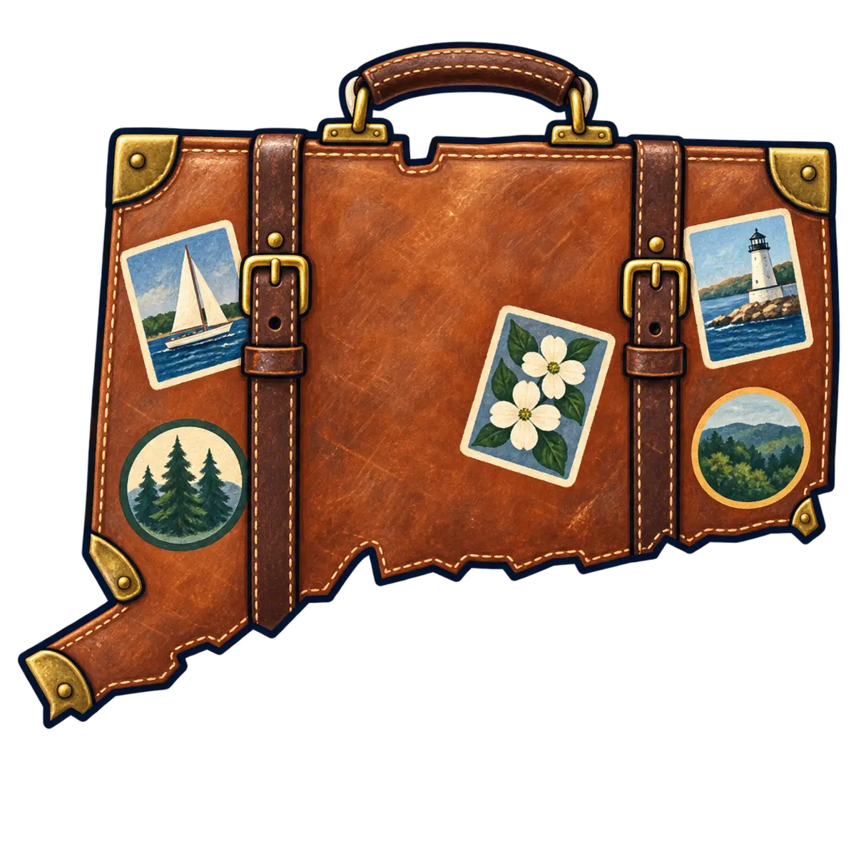 Connecticut state silhouette transformed into suitcase