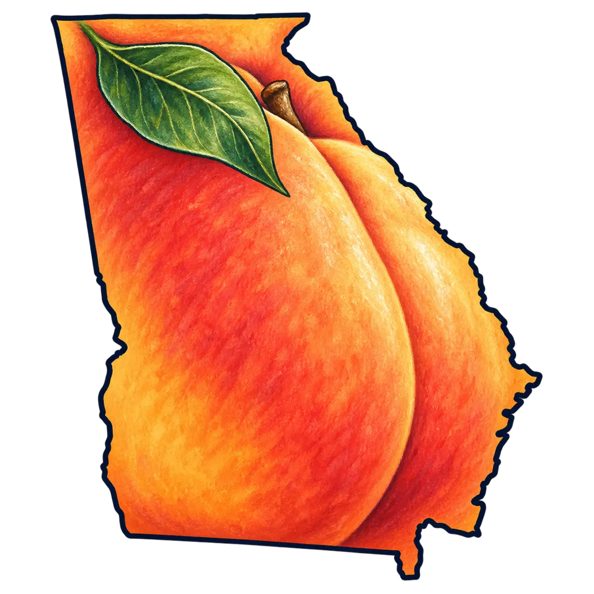 Georgia state silhouette transformed into peach