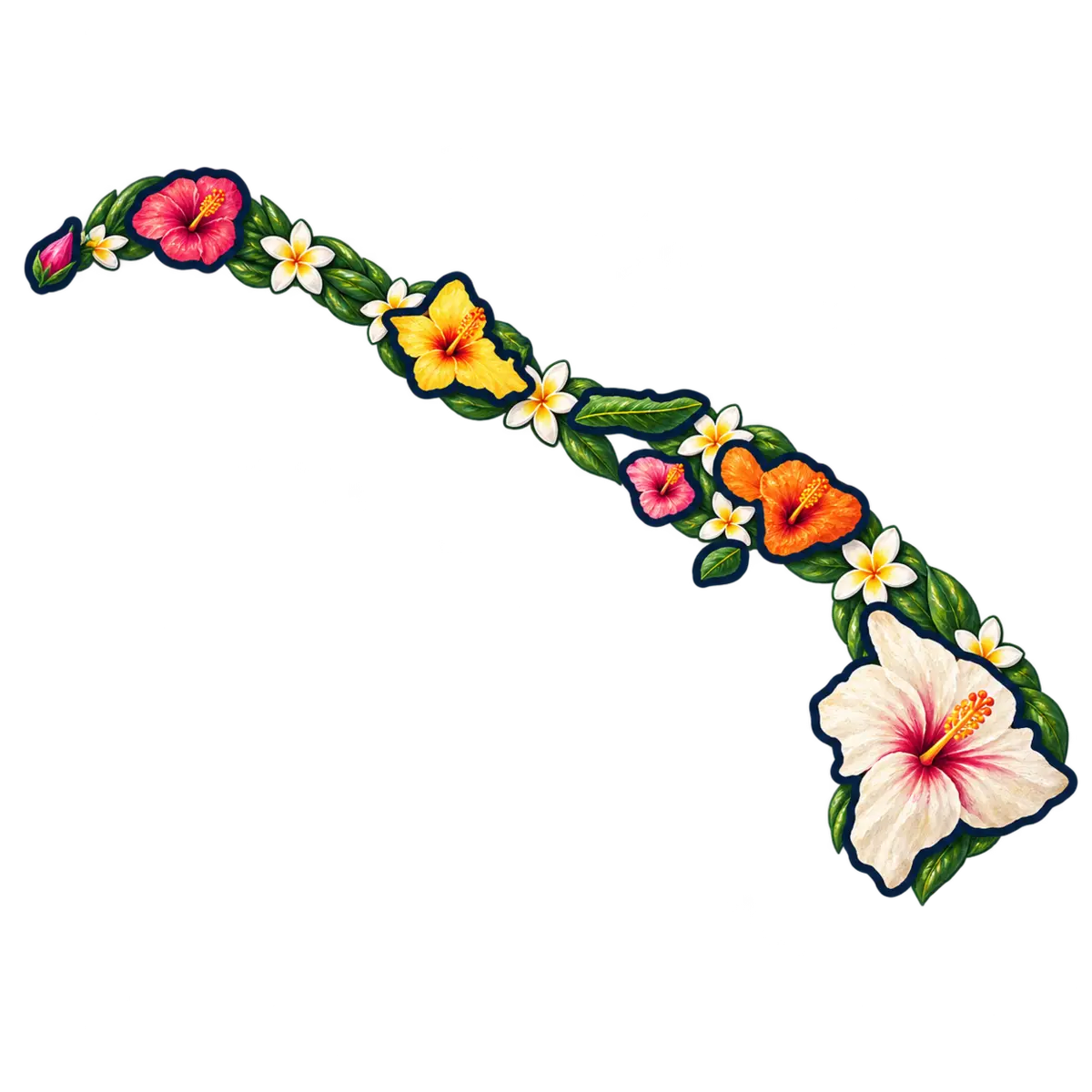 Hawaii state silhouette transformed into lei