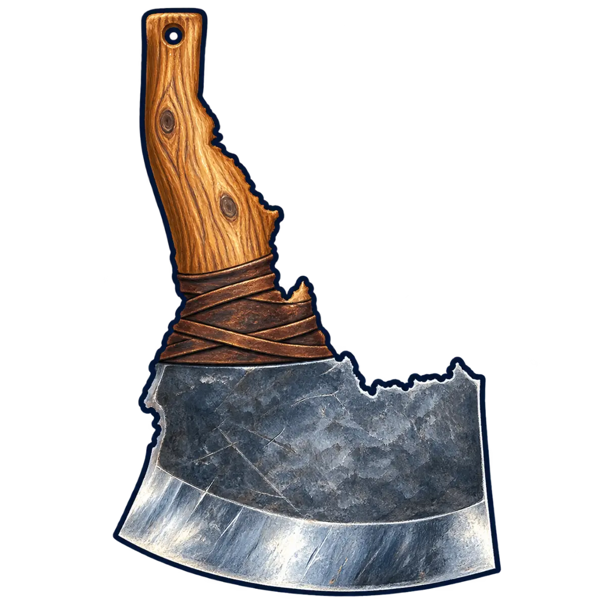 Idaho state silhouette transformed into axe