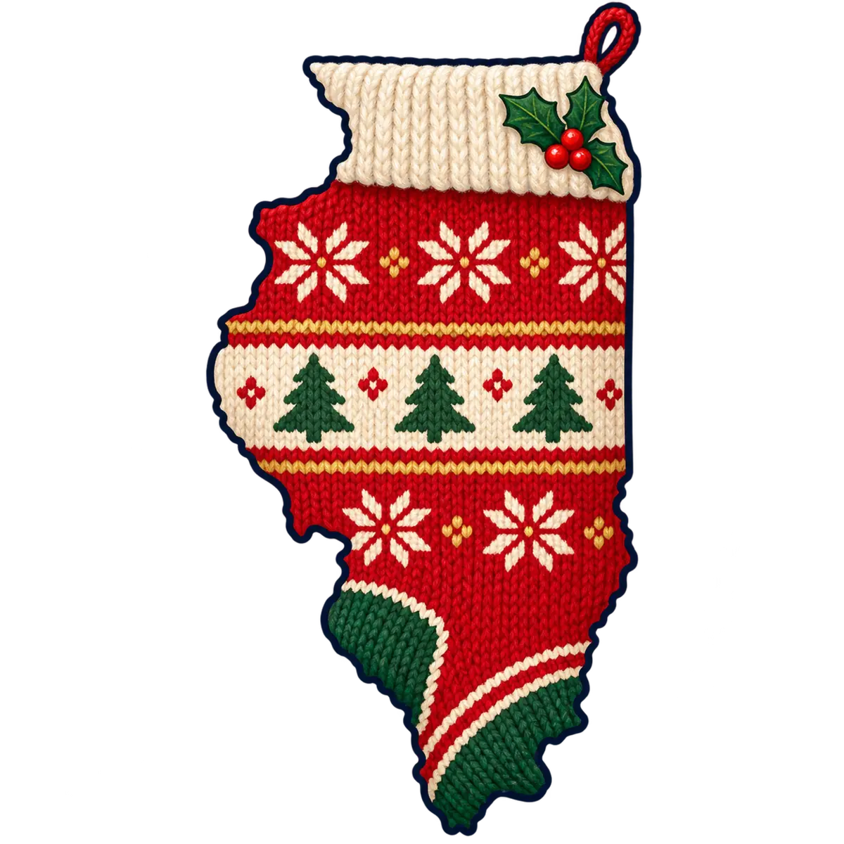 Illinois state silhouette transformed into stocking