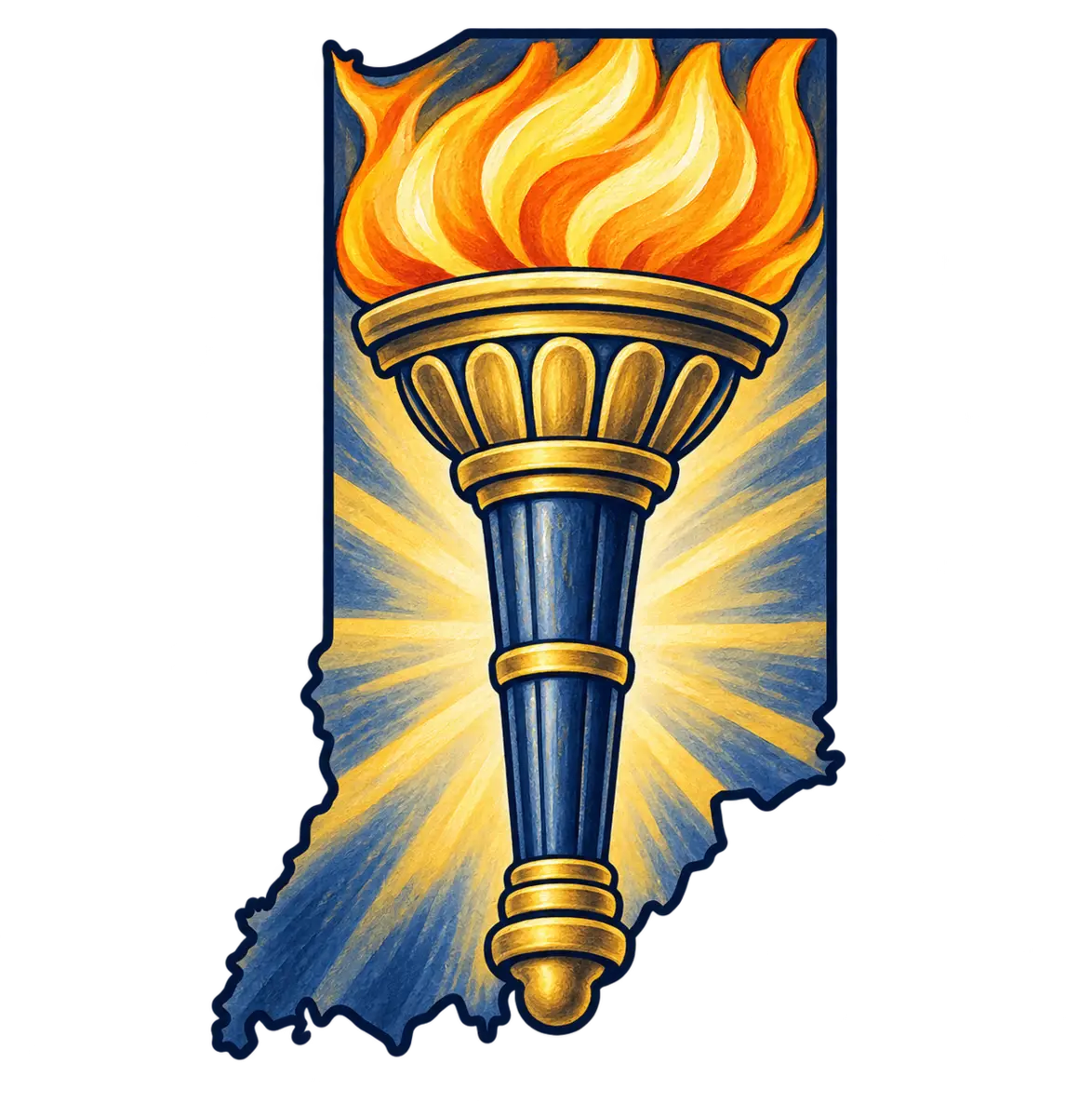 Indiana state silhouette transformed into torch