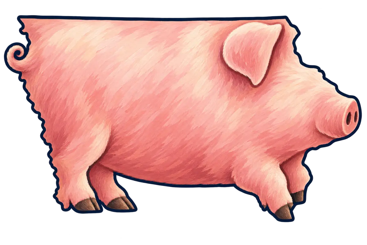 Iowa state silhouette transformed into piglet