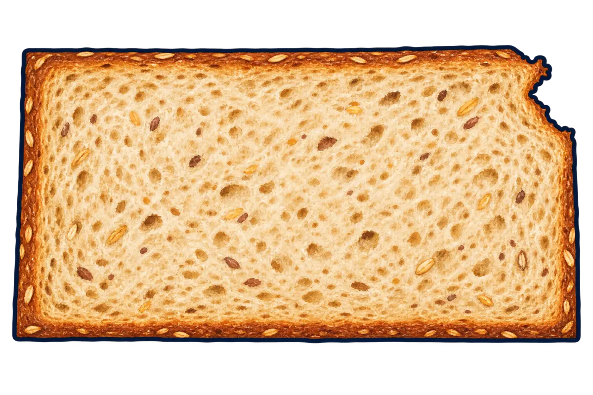 Kansas state silhouette transformed into slice of bread