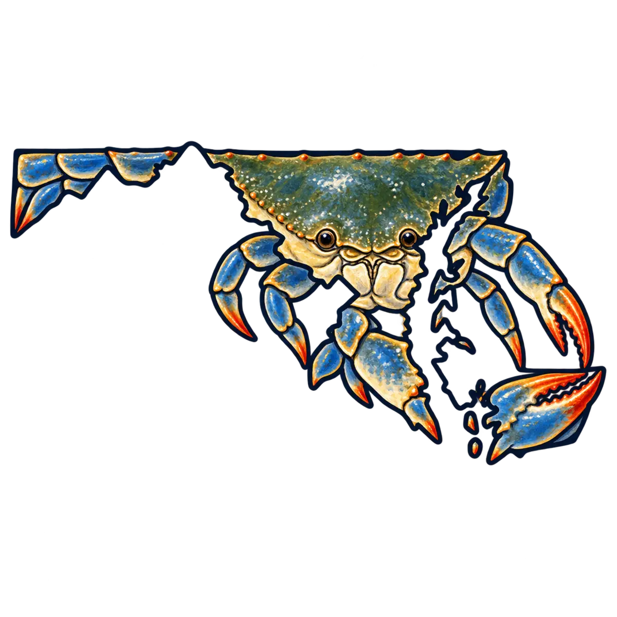 Maryland state silhouette transformed into crab