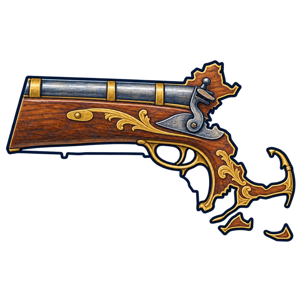 Massachusetts state silhouette transformed into flintlock