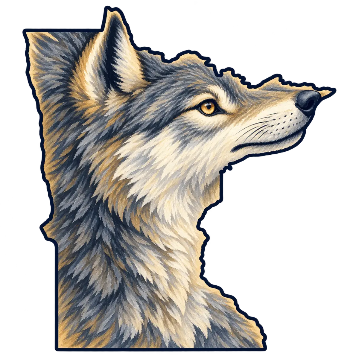 Minnesota state silhouette transformed into wolf's head