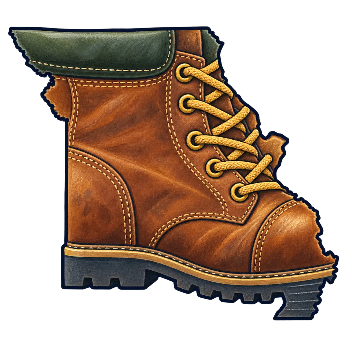 Missouri state silhouette transformed into stomping boot heel
