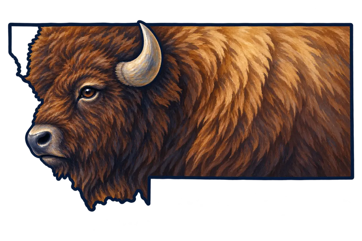 Montana state silhouette transformed into bison head