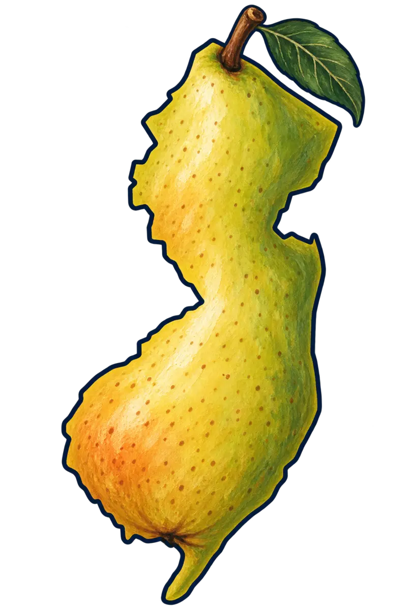 New Jersey state silhouette transformed into pear