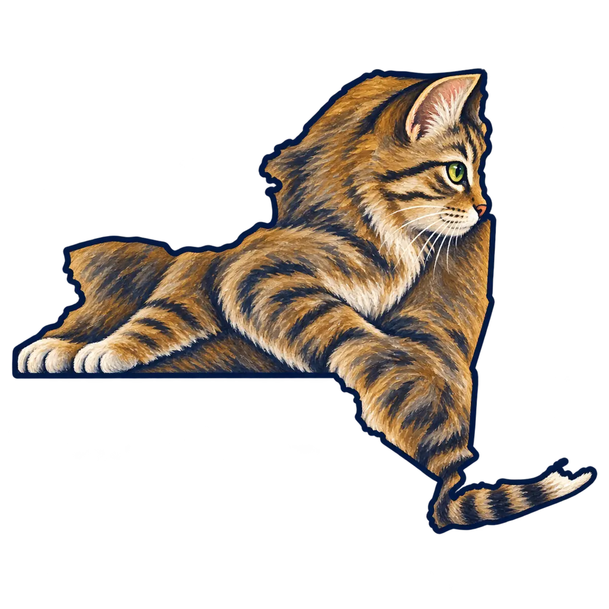 New York state silhouette transformed into crouching cat