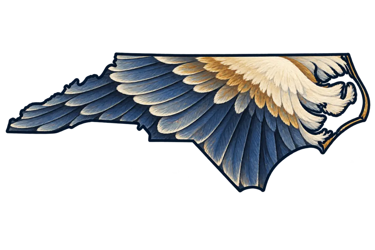 North Carolina state silhouette transformed into wing