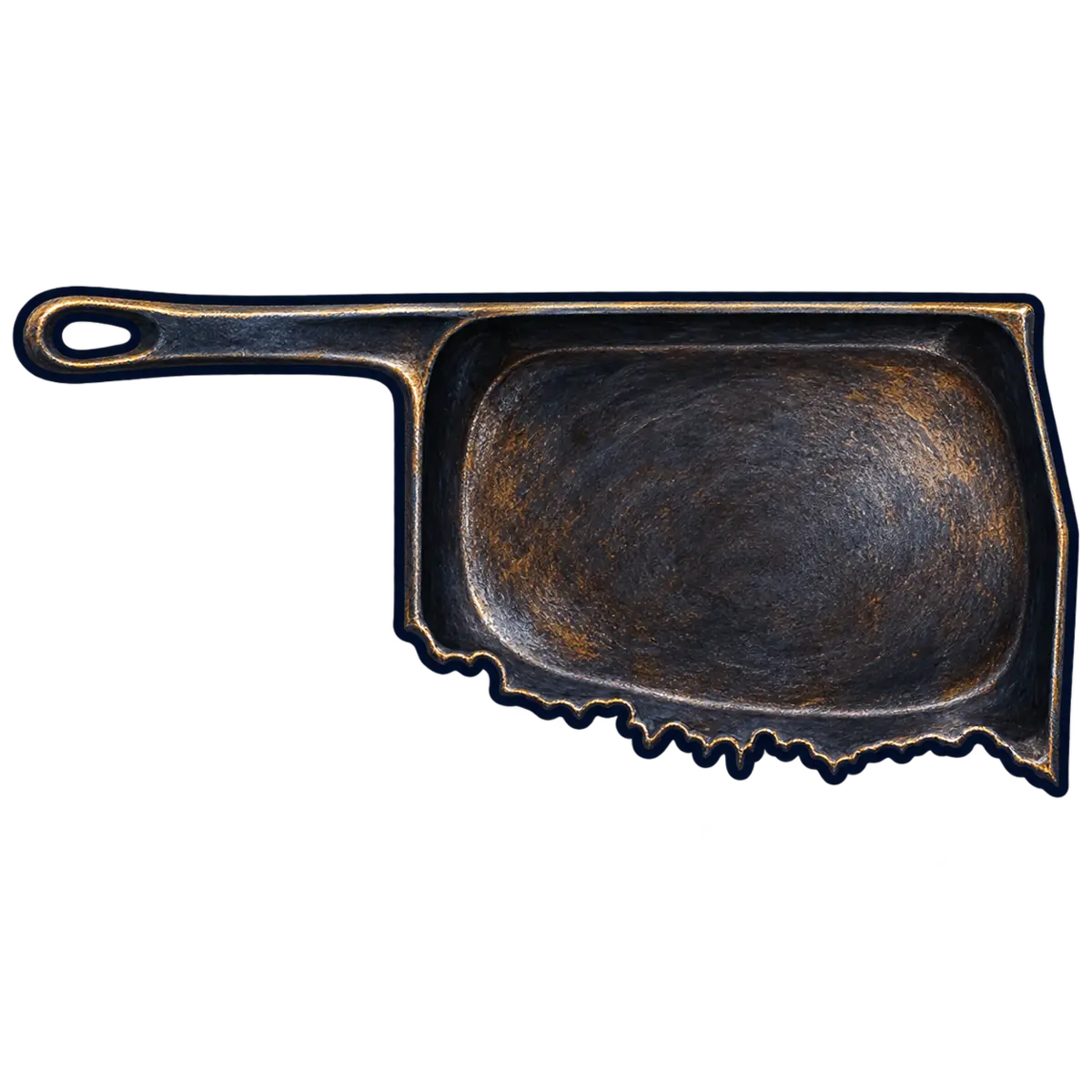 Oklahoma state silhouette transformed into frying pan