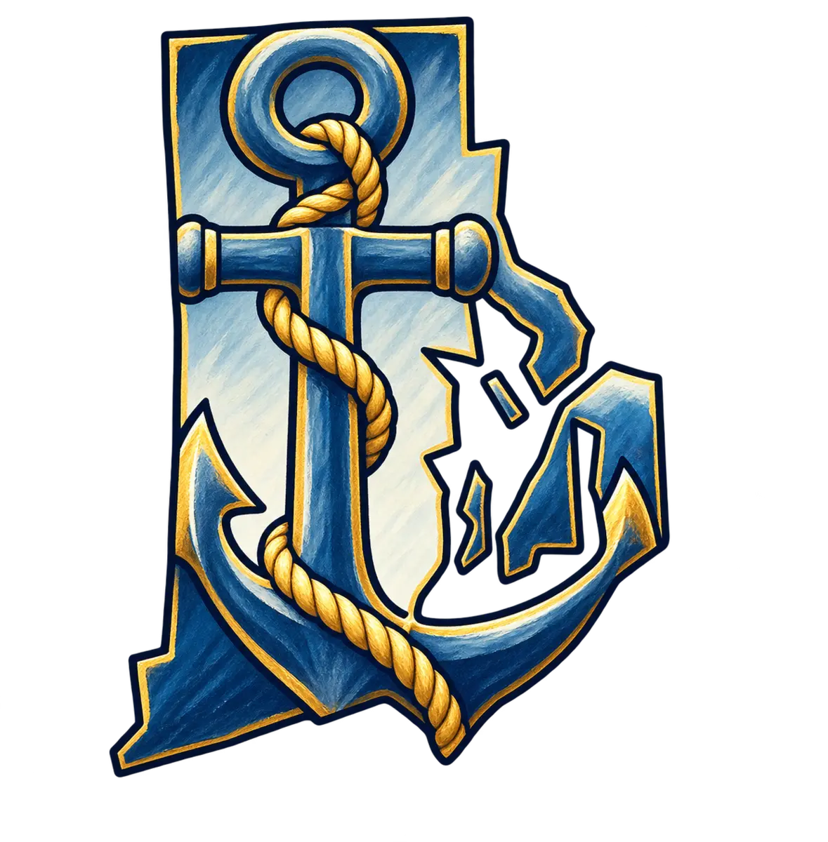 Rhode Island state silhouette transformed into little anchor