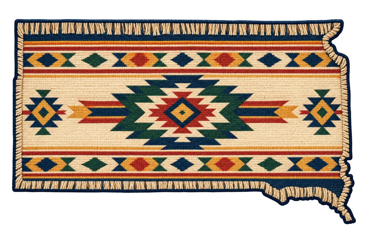 South Dakota state silhouette transformed into torn rug