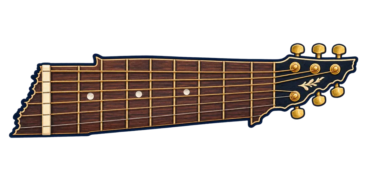 Tennessee state silhouette transformed into guitar neck