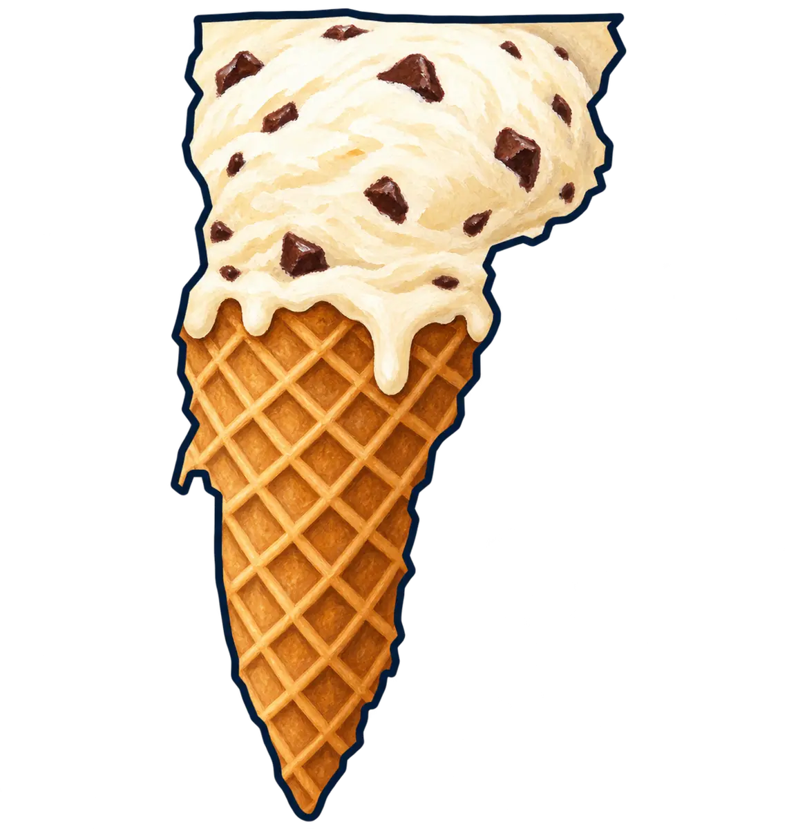 Vermont state silhouette transformed into ice cream cone