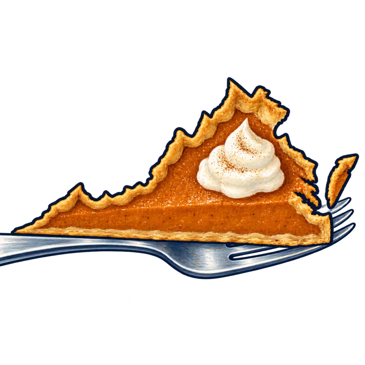 Virginia state silhouette transformed into slice of pie