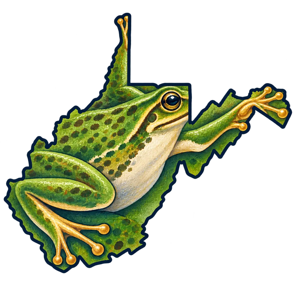 West Virginia state silhouette transformed into leaping frog